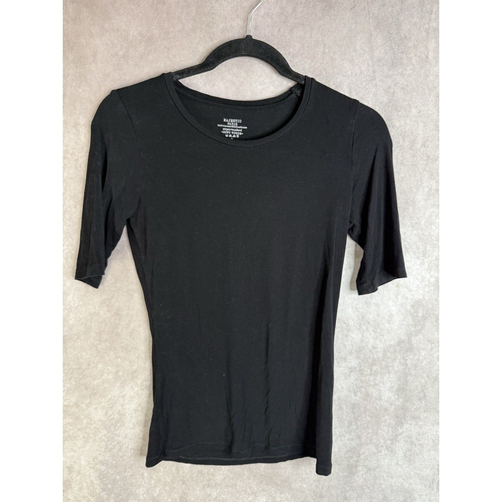 Majestic Filatures 3/4 Sleeve Super Washed Soft Touch Tee In Black Women's Sz 2